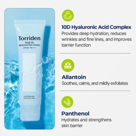 ضد آفتاب مرطوب کننده و آبرسان هیالورونیک اسید توریدن Torriden Dive-In Watery Moisture Sun Cream SPF 50+ 60ml
